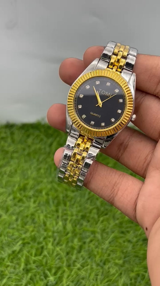 Tom Premium Silver/Golden Dial black Chain watch for men
