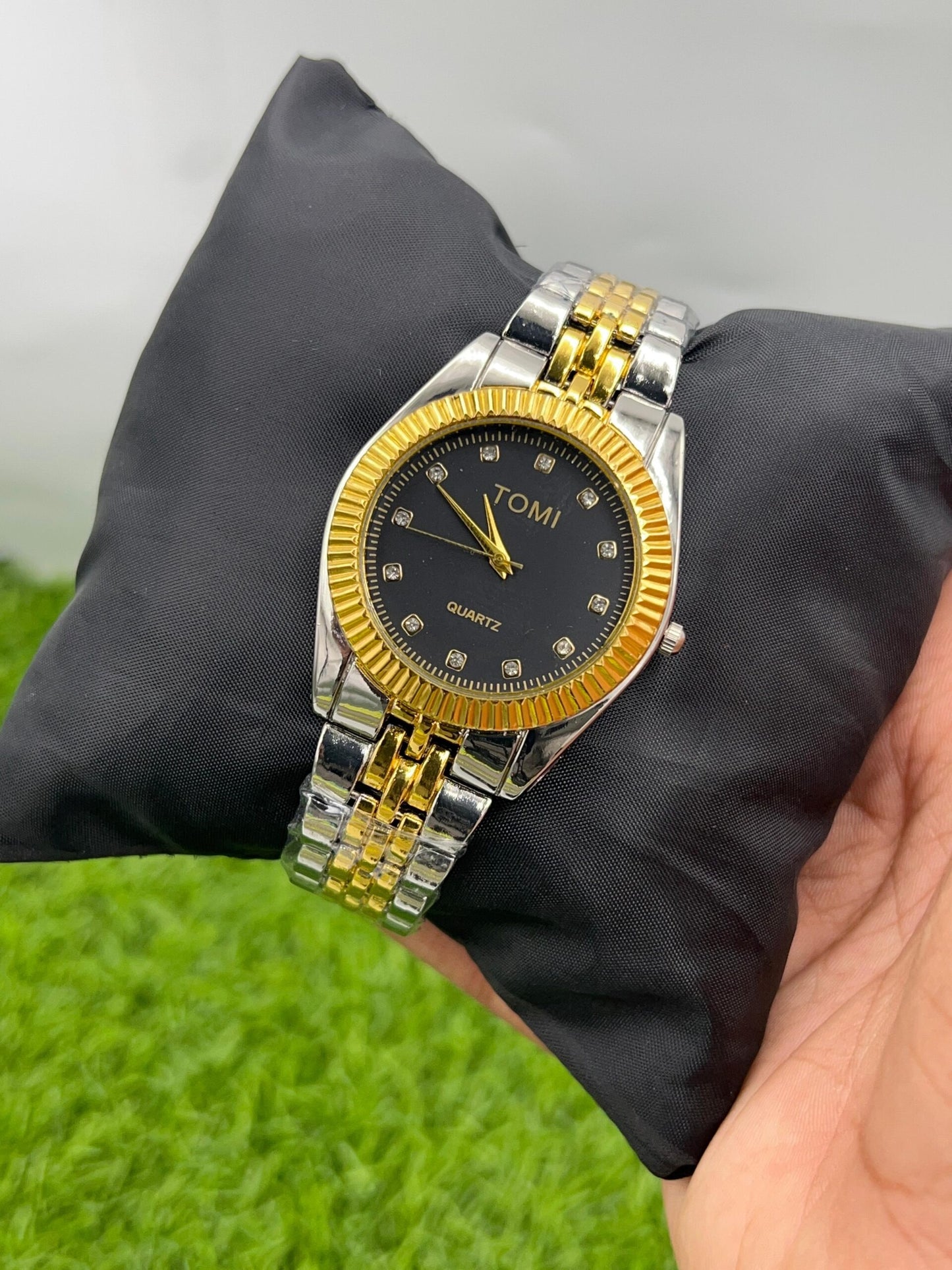 Tom Premium Silver/Golden Dial black Chain watch for men