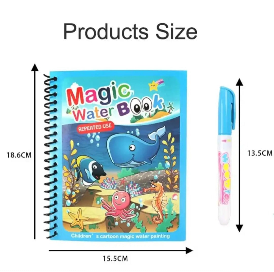 Magic Water Book, Water Drawing Book, Reusable Doddle Book with Pen for Kids